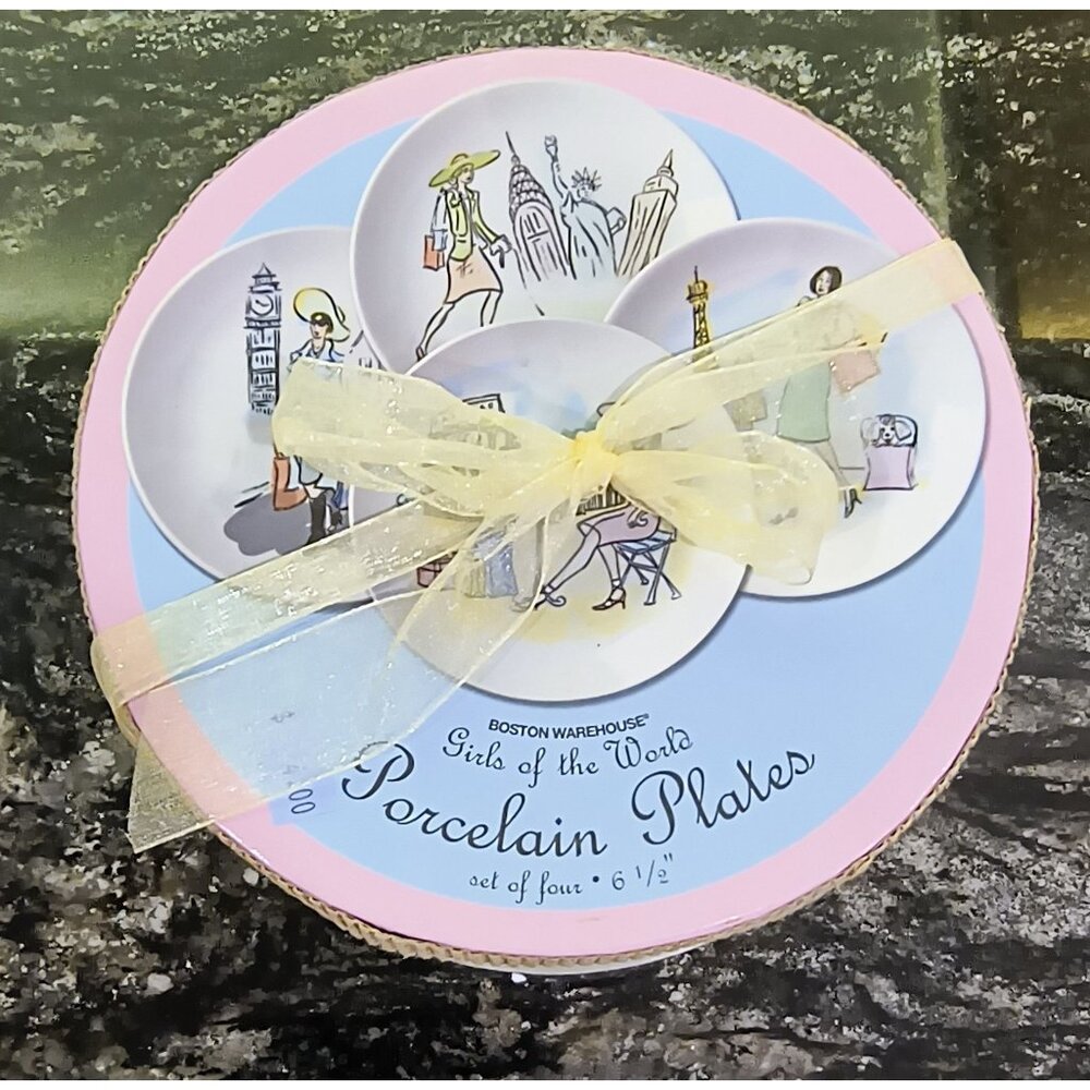 NIB Boston Warehouse Girls Of The World Porcelain Plates Set Of 4